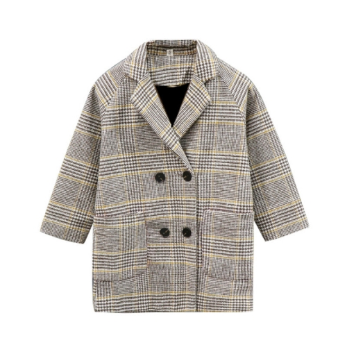 

Autumn and Winter Girls Mid-length Houndstooth Wool Coat, Kid Size:110cm(Beige)