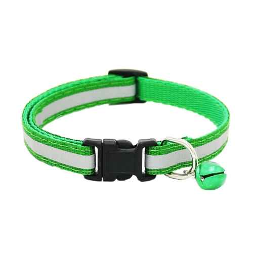

Cute Dog Pet Glossy Reflective Collar Safety Buckle Adjustable Neck Strap with Bell(green)