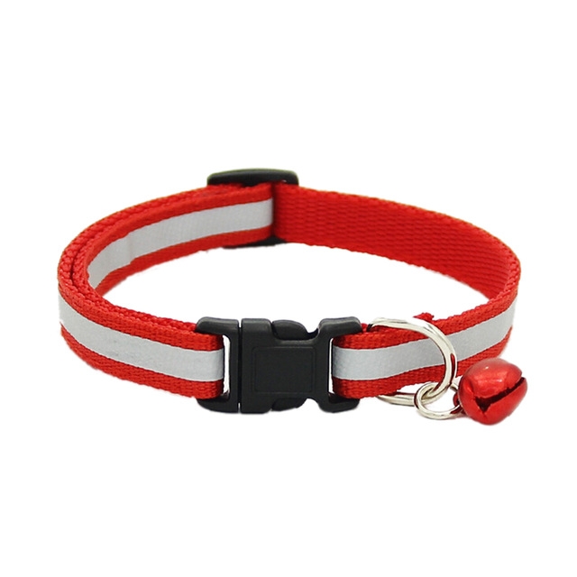 

Cute Dog Pet Glossy Reflective Collar Safety Buckle Adjustable Neck Strap with Bell(red)