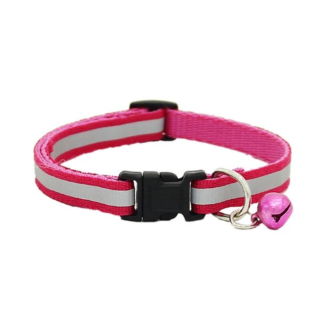 

Cute Dog Pet Glossy Reflective Collar Safety Buckle Adjustable Neck Strap with Bell(rose red)