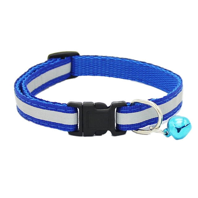 

Cute Dog Pet Glossy Reflective Collar Safety Buckle Adjustable Neck Strap with Bell(blue)