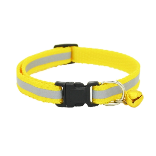 

Cute Dog Pet Glossy Reflective Collar Safety Buckle Adjustable Neck Strap with Bell(yellow)