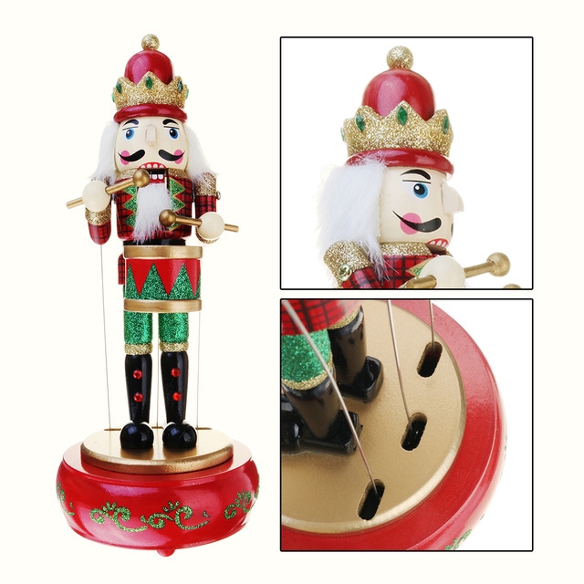 

Retro Wooden Nutcracker Drummer Music Box for Gift Vintage Home Decoration(Red)