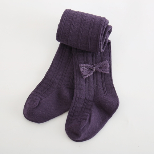 

Children Pantyhose Lace Bow Tie Baby Socks Tights, Size:24/26(Dark purple)
