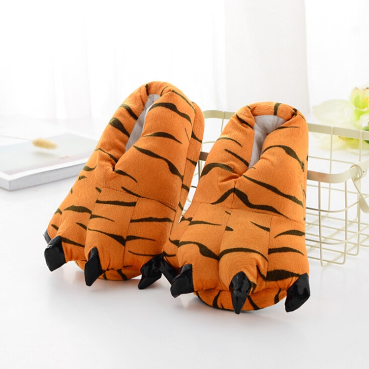 

Unisex Autumn and Winter Super Soft Velvet Cartoon Paw Shoes Parent-Child Thickening Non-Slip Plush Cotton Slippers, Size:Adult Large Size 40-44(Tigger)