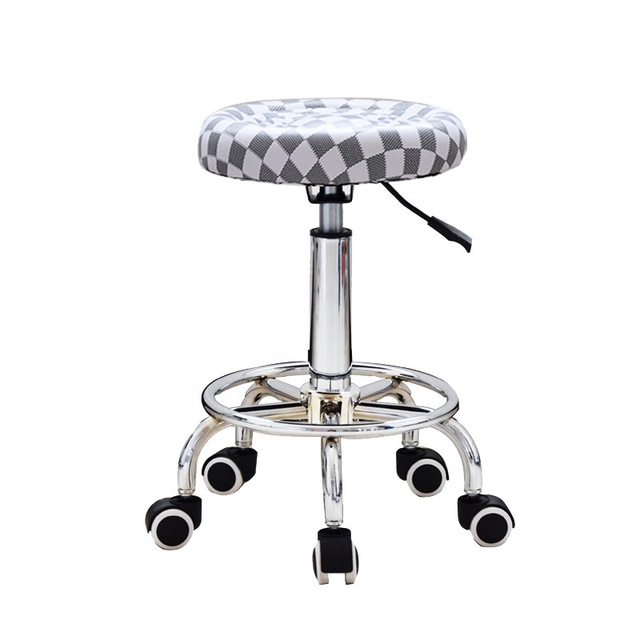 

Adjustable Beauty Barber Shop Bar Lift Pulley Stool Movable Stool Chair(White Grid)