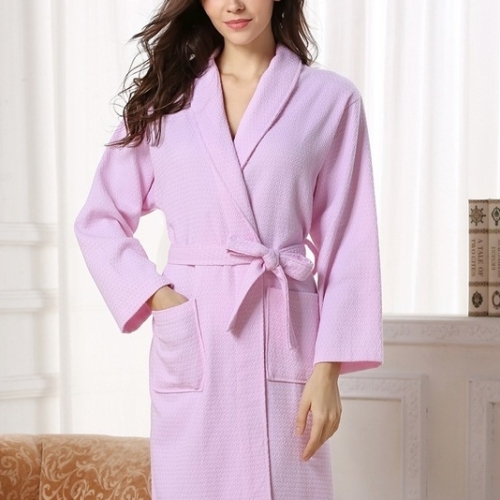 

Waffle Cotton Adult Long Bathrobes, Size:M(Pink)