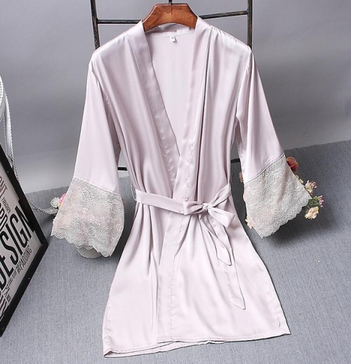 

Robes Elegant Sleepwear Sexy Lace Women Dressing Kimono Silk Bath Robe, Size:M(Light Purple)