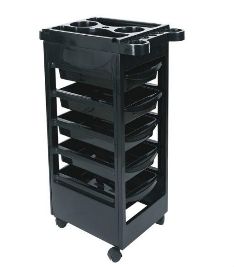 

Five-floors Adjustable Height Hair Salon Instrument Storage Cart Beauty Trolley(Black)