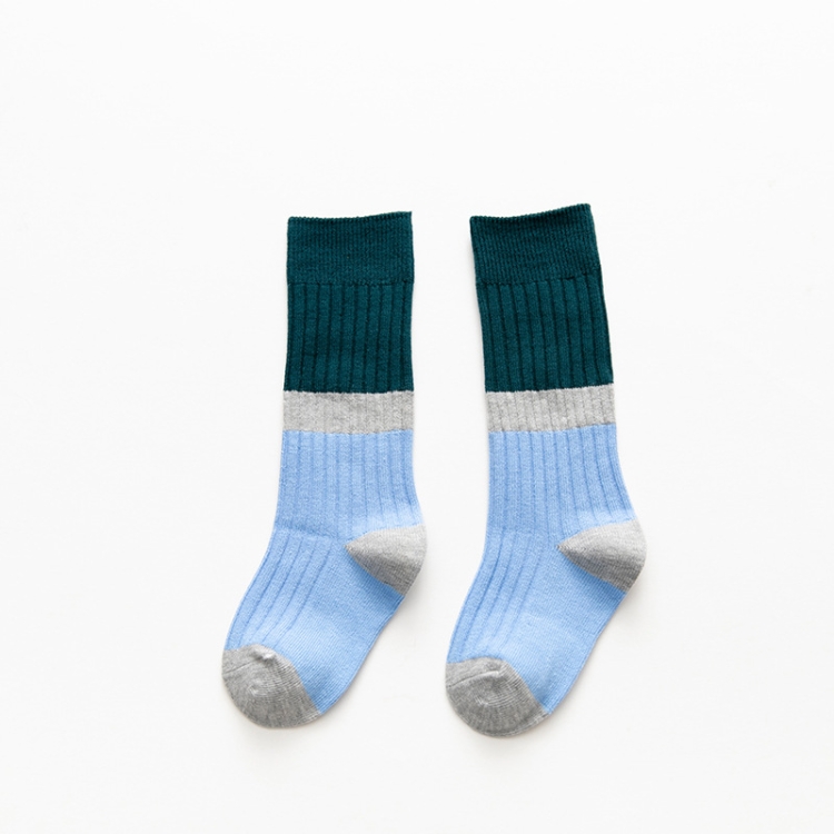 

Fashion Trend Color Matching Horizontal Stripe Cotton High Knee Stocks for Boys And Girls, Size:S(Light Blue)