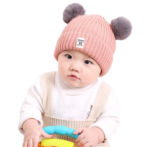 

Autumn and Winter Children Cotton Double Ball Earmuffs Knitted Hat, Size:Without Cashmere(Pink)