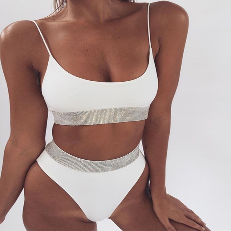 

2 PCS Lady Underwear Sequin High Waist Casual Sexy Brief Sets, Size:M(White)