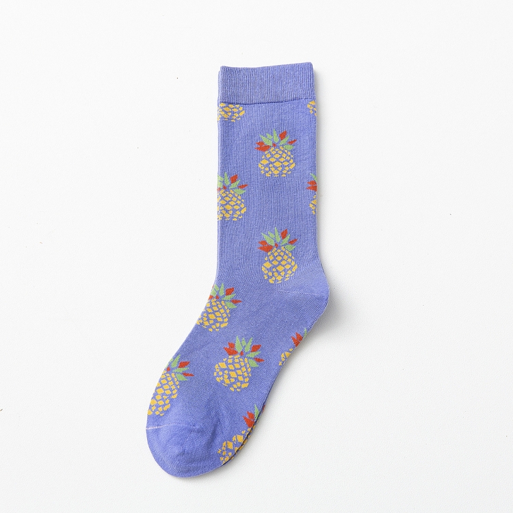 

3 Pairs Multicolor Pineapple Fruit Cotton Mid Tube Women Socks, Size:EUR 36-40(Purple)
