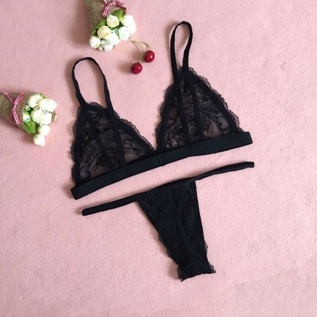 

3 PCS Women Sexy See Through Lace Bra Sets, Size:S(Black)