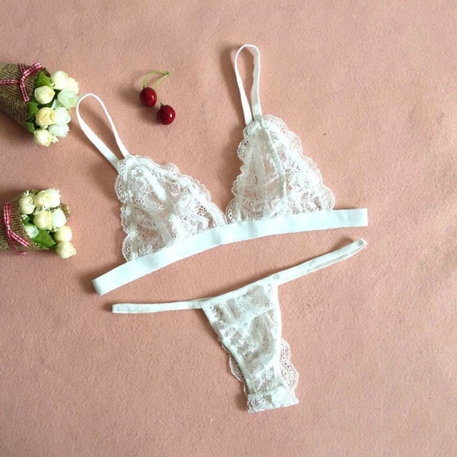 

3 PCS Women Sexy See Through Lace Bra Sets, Size:S(White)