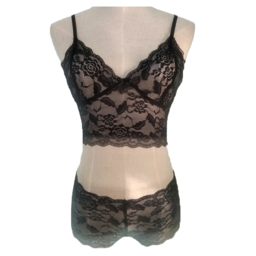 

3PCS Sexy Lace Ladies Underwear Bra And Panty Set, Size:M(Black)