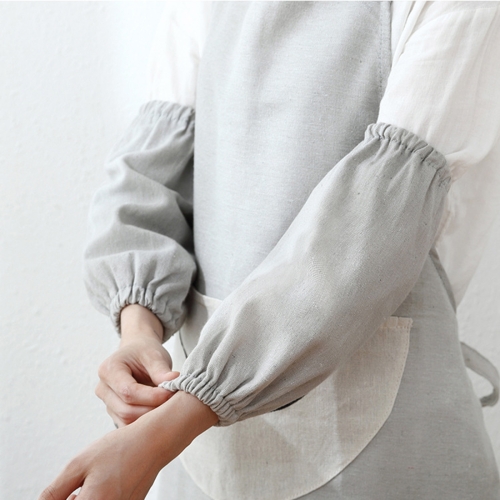 

Long Cotton Linen Plain Sleeves Work Anti-fouling Cuff for Men and Women(Grey White)