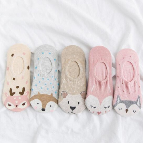 

5 PCS Female Cartoon Animal Shallow Mouth Invisible Cotton Sailboat Socks, Color:Pink Animal