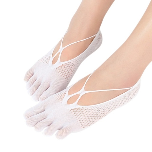 

5 Pairs Solid Color Mesh Antiskid Low Cut Five Finger Toe Socks Women Breathable Invisible Sock, Size:One Size(White)