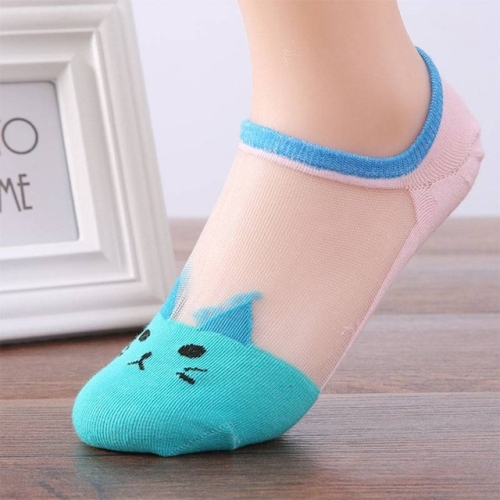 

5 Pairs Fashion Female Socks Cute Cat Stitching Transparent Silk Invisible Cotton Sailboat Socks, Size:One Size(Blue)