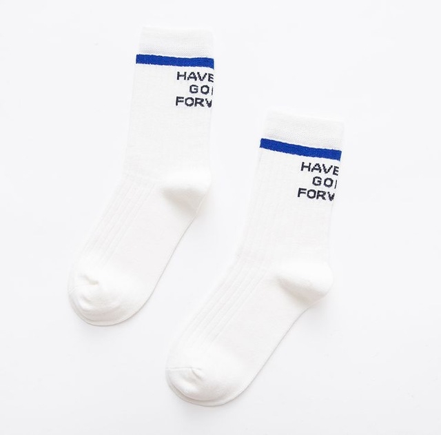 

Autumn Casual Fashion Cotton Striped Letter Socks, Size:One Size(White)