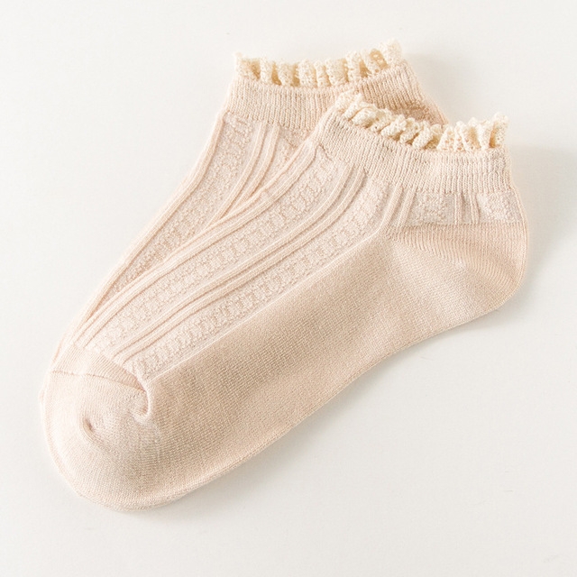 

Retro Solid Color Sweet Style Lace Women Soft Cozy Socks, Size:One Size(Light Coffee)