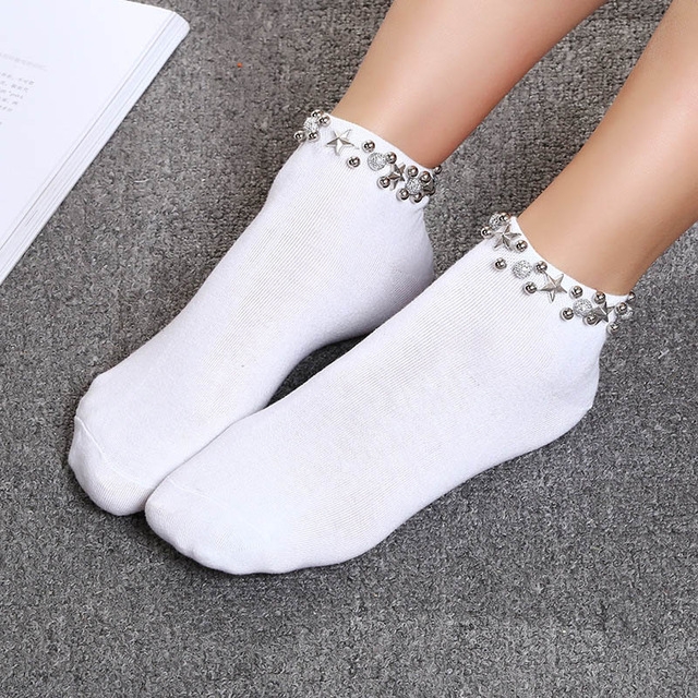 

Handmade Diamond Studs Fashion College Style Socks, Size:One Size(White)