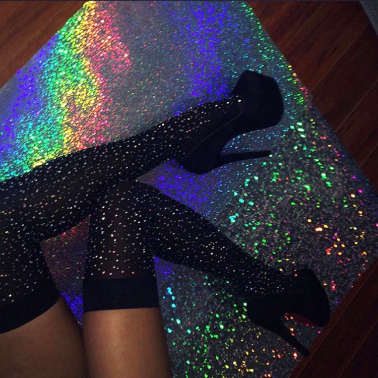 

3 Pairs Ladies Fashion Sexy Rhinestone High Knee Socks(Pure Black)