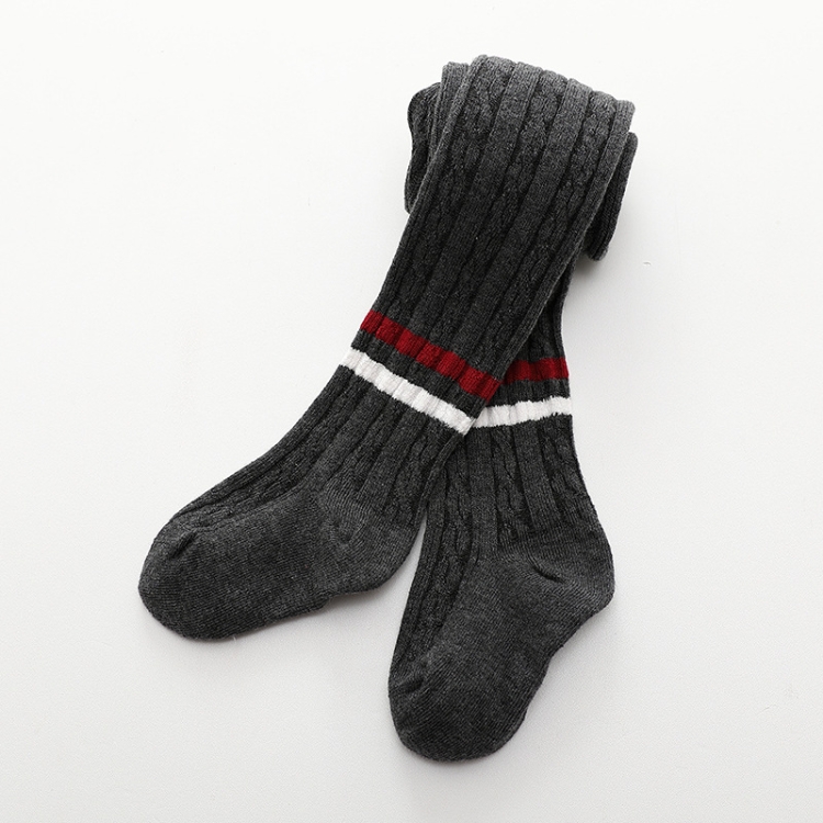 

Spring Children Leggings Striped Knit Children's Pantyhose Cotton Socks, Size:XXL(Dark Grey)