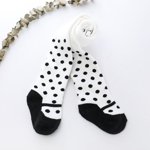 

Autumn and Winter Striped Polka Dot Leggings Thick Terry Warm Baby Trousers, Size:27-29(White Dot)