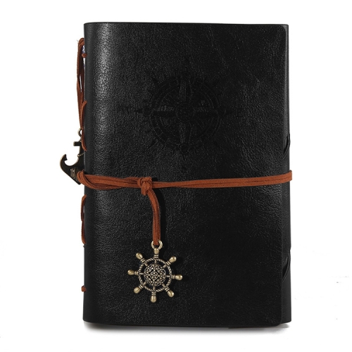 

2 PCS Spiral Notebook Diary Notepad Vintage Pirate Anchors PU Leather Stationery Gift Traveler Journal, Paper Size:S(Black)