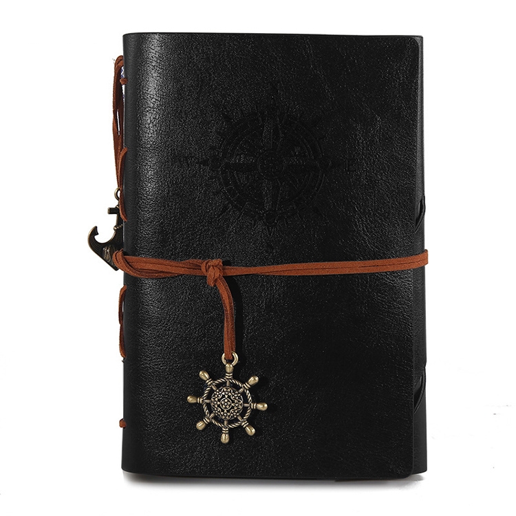 

2 PCS Spiral Notebook Diary Notepad Vintage Pirate Anchors PU Leather Stationery Gift Traveler Journal, Paper Size:L(Black)