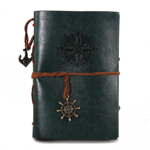 

2 PCS Spiral Notebook Diary Notepad Vintage Pirate Anchors PU Leather Stationery Gift Traveler Journal, Paper Size:L(Green)