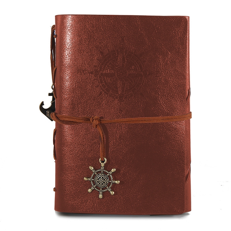 

2 PCS Spiral Notebook Diary Notepad Vintage Pirate Anchors PU Leather Stationery Gift Traveler Journal, Paper Size:L(brown)
