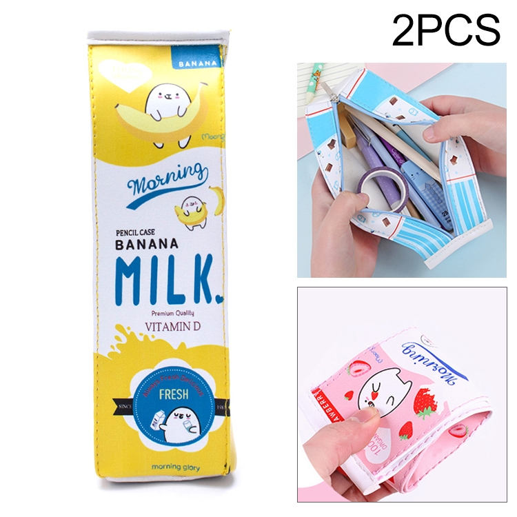 

2 PCS Kawaii Pencil Case Simulation Milk Box Cute Case Stationery School Supplies Kids Gift(Yellow Banana)