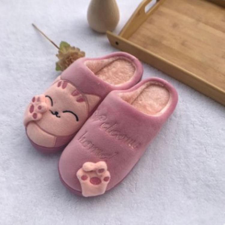 

Lucky Cat Indoor Home Non-slip Bottom Warm Plush Cotton Slippers for Couple, Shoe Size:250(Jujube Red)