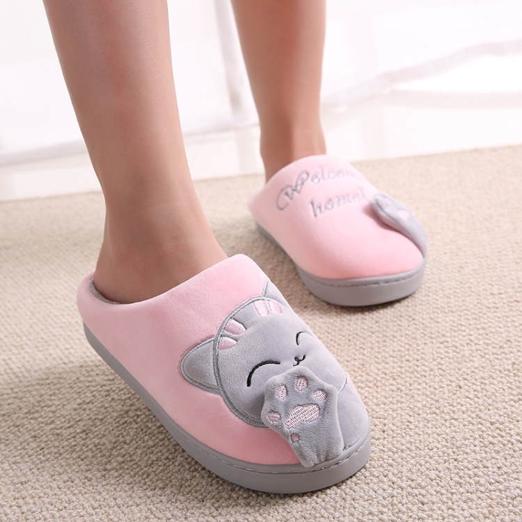 

Lucky Cat Indoor Home Non-slip Bottom Warm Plush Cotton Slippers for Couple, Shoe Size:250(Pink)