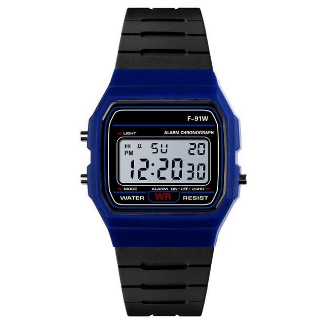 

HONHX F-91W Analog Digital Motion LED Silicone Strap Multifunction Electronic Watch(Dark Blue)