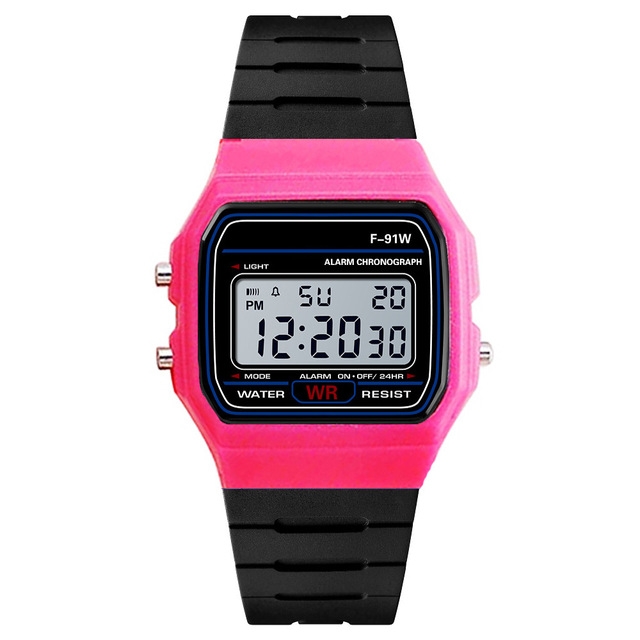 

HONHX F-91W Analog Digital Motion LED Silicone Strap Multifunction Electronic Watch(Rose red)