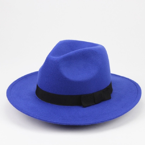 

Men / Women Retro British Style Wool Jazz Cap Big Edge Sun Hat(Royal Blue)