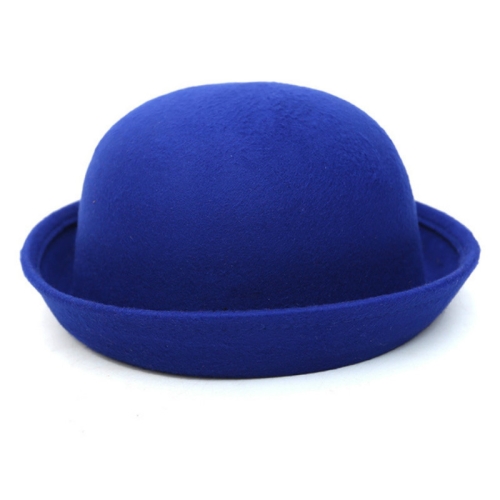 

Autumn and Winter Women Simple British Style Felt Hat Rolled Brim Dome Wool Hat(Blue)