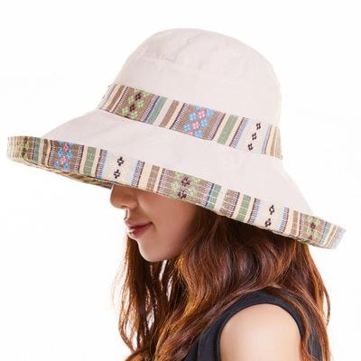 

Summer Ladies National Style Double-sided Wearable Beach Hats Big Edge Sunhat, Size:One Size(Beige)