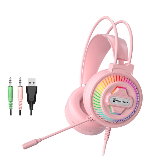 

PANTSAN PSH-400 USB Computer Head-Mounted Luminous RGB Wired Headset, Specification:3.5mm Pink