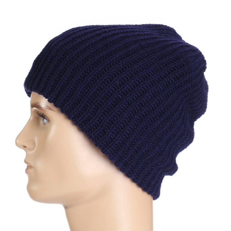

Simple Vertical Striped Outdoor Knitted Warm Wool Pullover Cap(Navy )