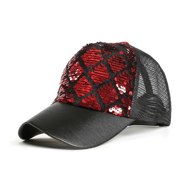red sequin baseball cap