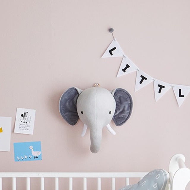 

Children Room Wall Stuffed Plush Toy Baby Bedroom Decoration Animal Head Wall Decorate Toy Doll for Kids(Elephant)