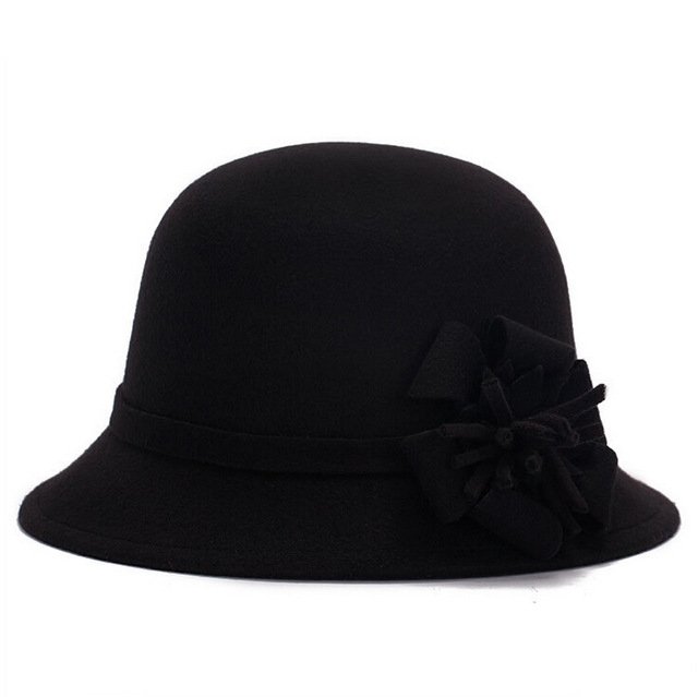 

Autumn and Winter Ladies Vintage Imitation Wool Flower Hat(Black)