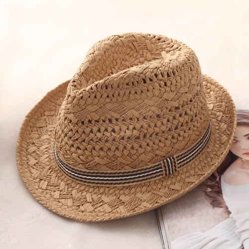 

British Style Summer Straw Weaving Panama Beach Sun Hat, Size:Adult Models (56-58cm)(Khaki)
