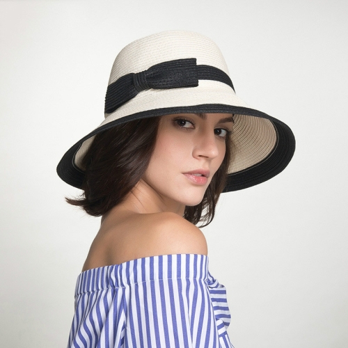 

Summer Ladies Bow-knot Straw Weaving Sunshade Beach Hat Fisherman Hat(white and black)