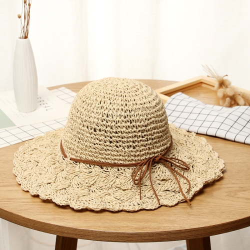 

Literary Style Foldable Bow Straw Hat Sunhat(Beige)